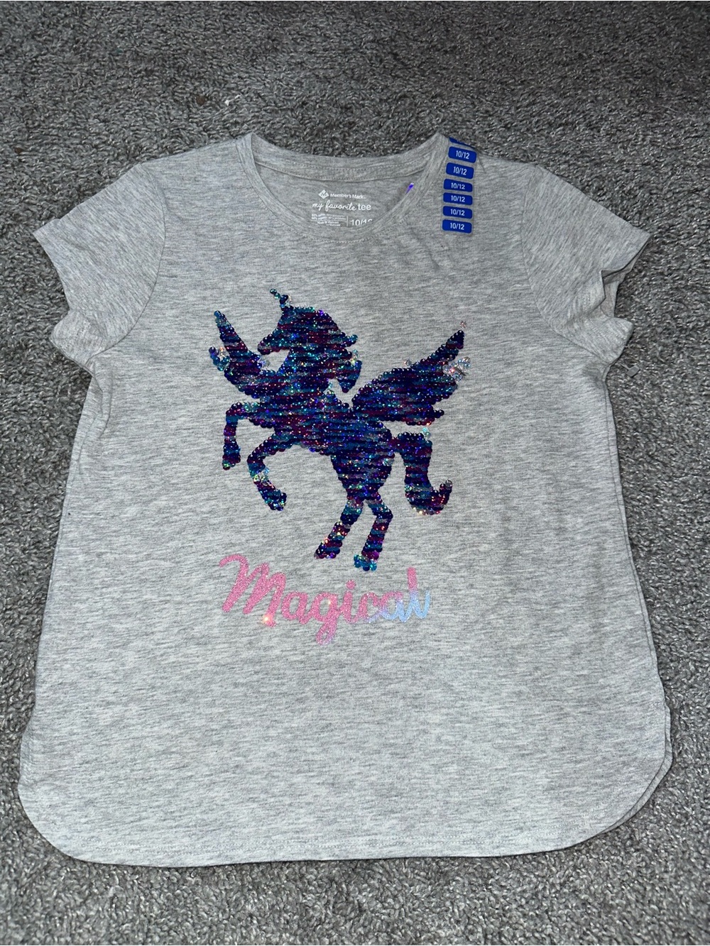 New Girls' Gray 'Magical' Sequin Pegasus Tee